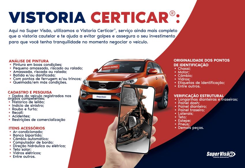 Vistoria Certicar lista de itens vistoriados