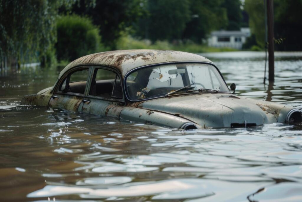 fusca submerso em enchente - carro de enchente